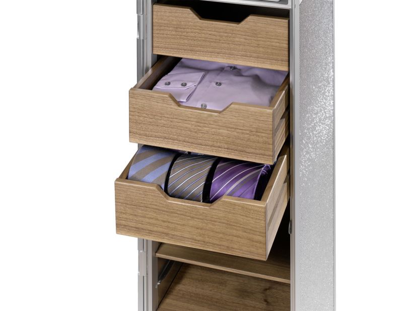 Skypak, a German company that specializes in selling refurbished trolleys, has a clever storage idea: use trolleys to store ties and shirts. You can purchase customizations such as shelves and drawers with the trolleys at the Skypak store. More innovative conversions include DVD racks, coffee bars and shoe cabinets. Skypak trolleys start at €1,380 ($1,833).