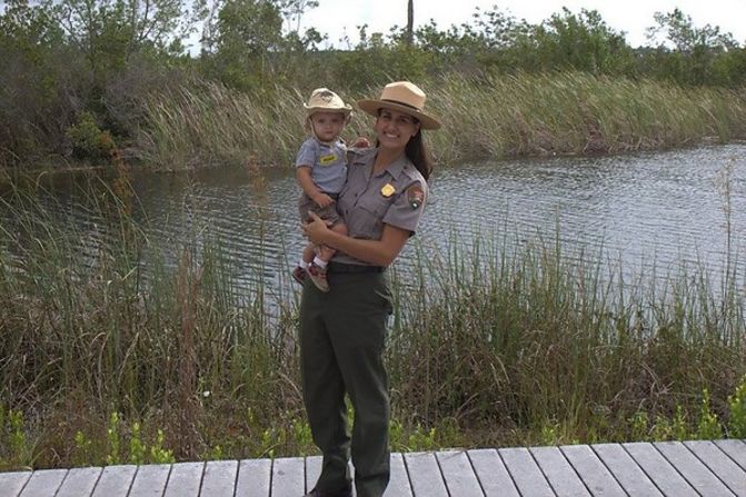 Sabrina Diaz, supervisory ranger for Everglades National Park, with her daughter, Sierra, at the Ernest F. Coe Visitor Center.