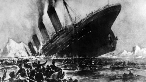 Undated artist impression showing the April 14, 1912 shipwreck of the British luxury passenger liner Titanic during its maiden voyage. The supposedly 'Unsinkable' Titanic set sail down Southampton Water en route to New York on April 10, 1912, and met disaster on  April 14, 1912, after hitting an iceberg off Newfoundland shortly before midnight and sinking two hours later, killing 1,503 passengers and ship personnel. 