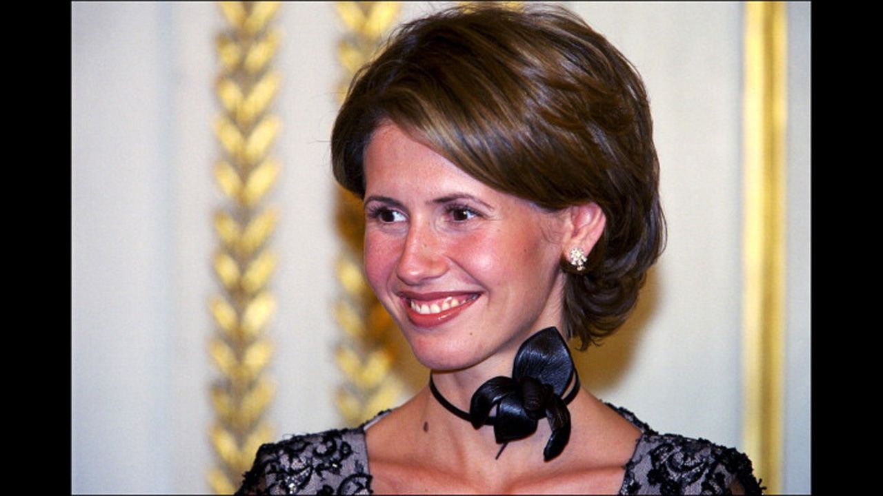 First lady of Syria Asma al-Assad attends an official dinner at Elysee Palace in Paris, on Jun 25, 2001. She grew up in London and has been married to Syrian President Bashar al-Assad for 13 years. She worked for JP Morgan as an investment banker before marrying Bashar in 2000, six months after he became president.<br />