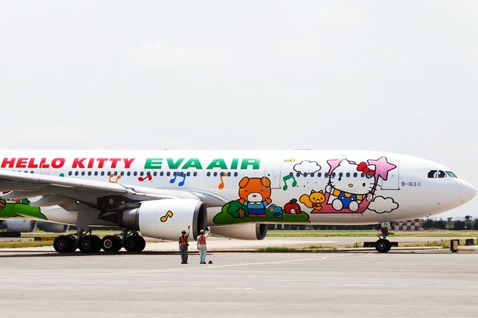 And here is EVA Air's "Happy Music Time Hello Kitty" jet. Obviously. It flies from Taipei to Sapporo and Guam. 