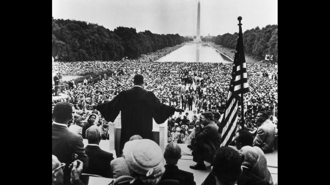 King speaks during the Prayer Pilgrimage near the Reflecting Pool in Washington on May 17, 1957.