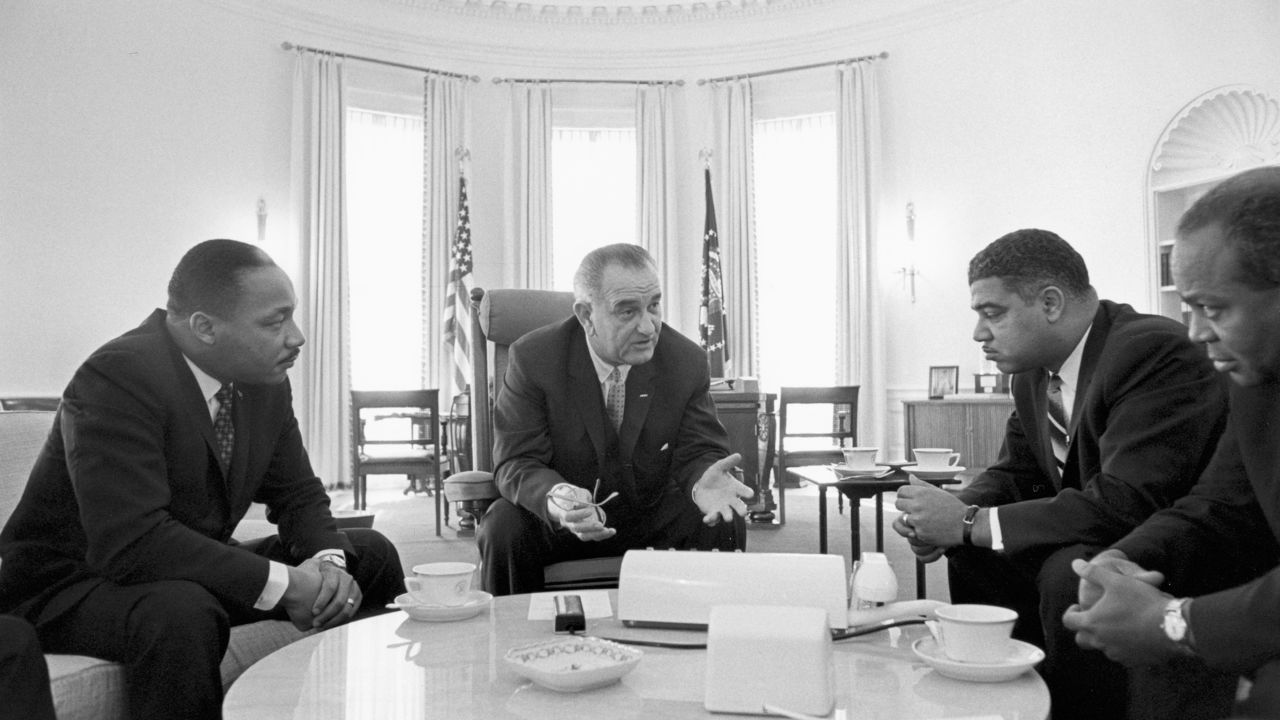 King and other civil rights leaders meeting with President Lyndon B. Johnson in the mid-1960s.