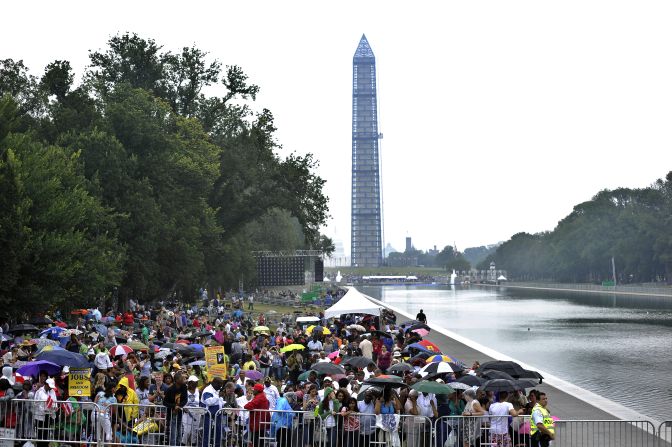 People gather at the Lincoln Memorial for the celebration.