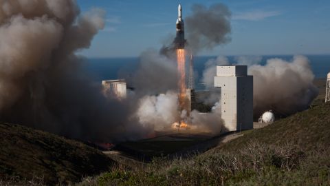 The National Reconnaissance Office oversees American spy satellites like this one launched in 2011. Last week, the FBI raided the home of a former contractor there.