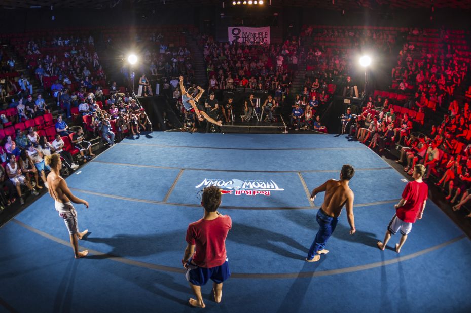 In addition to individual battles, three-on-three matches pit teams of trickers against each other, with judges scoring competitors' kicks, tricks and transitions.