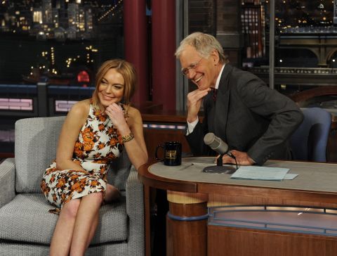 Prior to her court-mandated stint in rehab, Lindsay Lohan gave an emotional but also surprisingly endearing and transparent interview. Letterman, of course, didn't take the easy route and asked pointed, frank questions. Although he led her down a road that ended in tears, the host commended Lohan when it was done: "We never thought we'd see you again, honestly, because of the jokes and stuff," he told her. "But you have enough spine, enough sense of yourself, enough poise to come out here and talk to me."