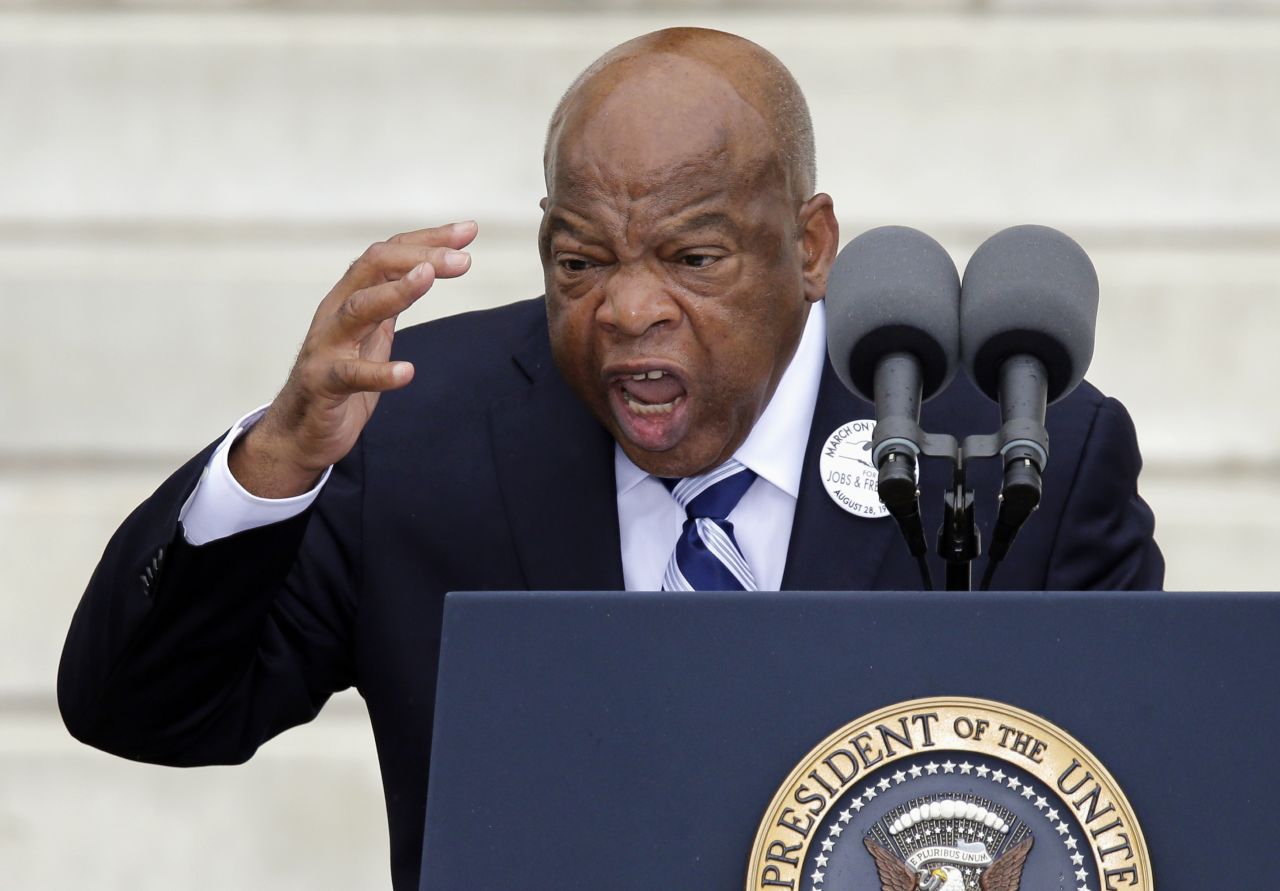Rep. John Lewis of Georgia speaks during the ceremony, celebrating the 50 year anniversary of when Martin Luther King Jr. delivered his "I Have a Dream" speech.