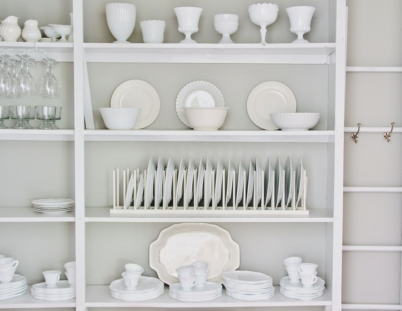 Wood's collection of milk glass fits in perfectly with the rest of her white china.