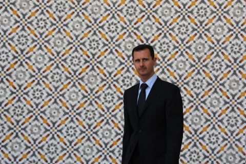 Al-Assad is seen at the Al-Shaab Palace in Damascus on June 24, 2009
