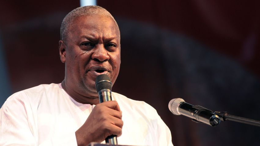 Re-elected Ghanaian President John Dramani Mahama speaks on December 10, 2012 during a rally to accept his mandate at Kwame Nkrumah Circle in Accra. Local observers on December 10 urged respect for Ghana's election results giving victory to Mahama after the opposition alleged fraud in a nation trying to uphold its image as a model African democracy. According to the electoral commission, Mahama won with 50.70 percent of the votes cast, compared to opposition candidate Nana Akufo-Addo's 47.74 percent. With eight candidates in the race, more than 50 percent was needed to avoid a second-round runoff. AFP PHOTO / PIUS UTOMI EKPEI        (Photo credit should read PIUS UTOMI EKPEI/AFP/Getty Images)