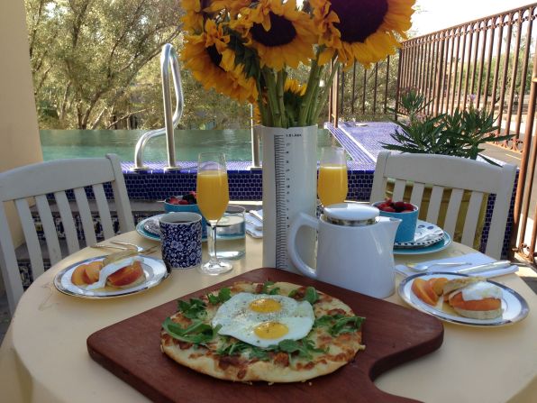 On the menu at Bespoke Inn, Cafe & Bicycles in Scottsdale: A breakfast pizza, ginger scones with peaches, crème fraiche and fresh berries.
