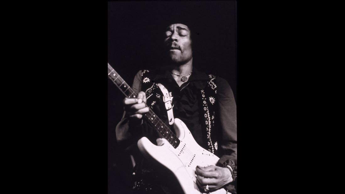Jimi Hendrix (1942-1970), seen here jamming onstage during the late 1960s, learned  to <a href="http://www.biography.com/people/jimi-hendrix-9334756" target="_blank" target="_blank">play the guitar when he was a teenager.</a>