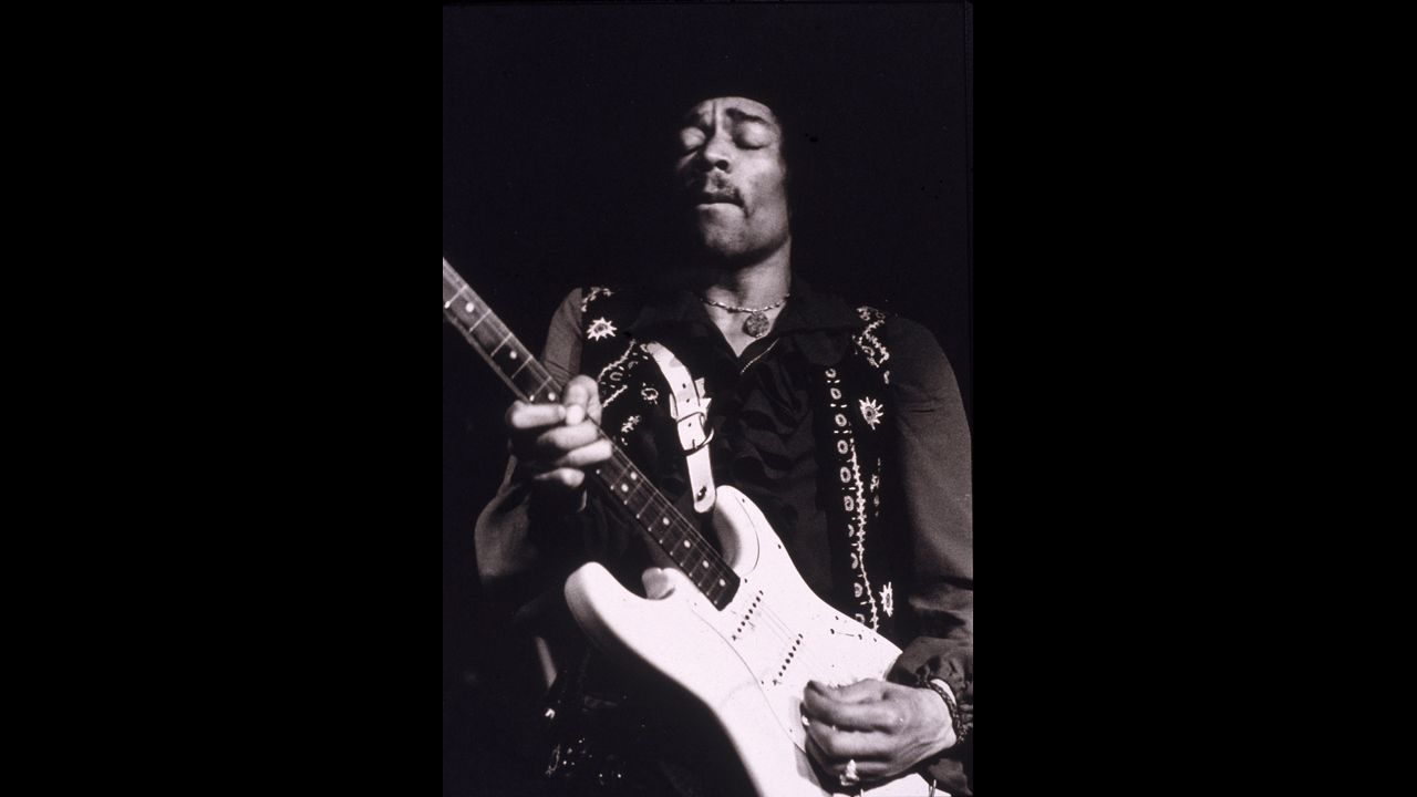 Jimi Hendrix (1942-1970), seen here jamming onstage during the late 1960s, learned to <a href="http://www.biography.com/people/jimi-hendrix-9334756" target="_blank" target="_blank">play the guitar when he was a teenager.</a>