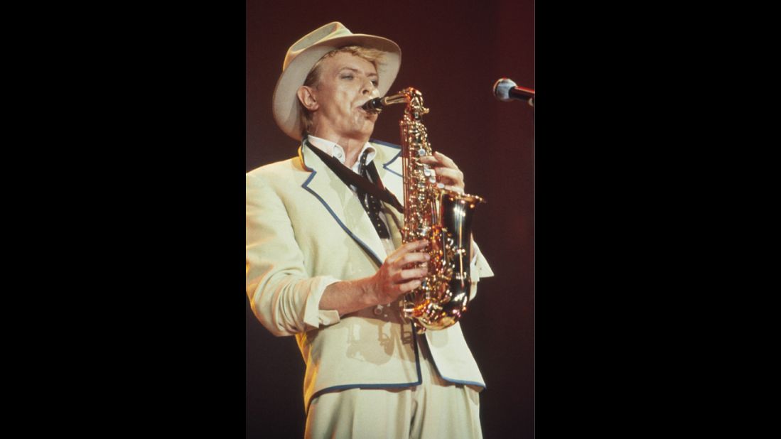 David Bowie, seen here performing onstage in 1983, learned to<a href="http://www.biography.com/people/david-bowie-9222045" target="_blank" target="_blank"> play the saxophone when he was 13</a>.