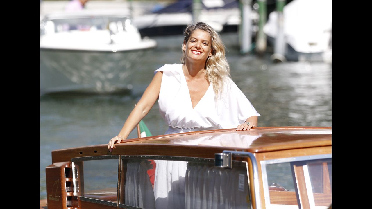 Actress Angela Ismailos leaving the festival on August 30.