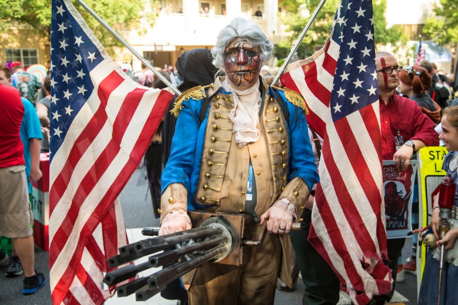 Larry Martin of Knoxville, Tennessee, dresses as a Motorized Patriot from the video game "Bioshock Infinite."