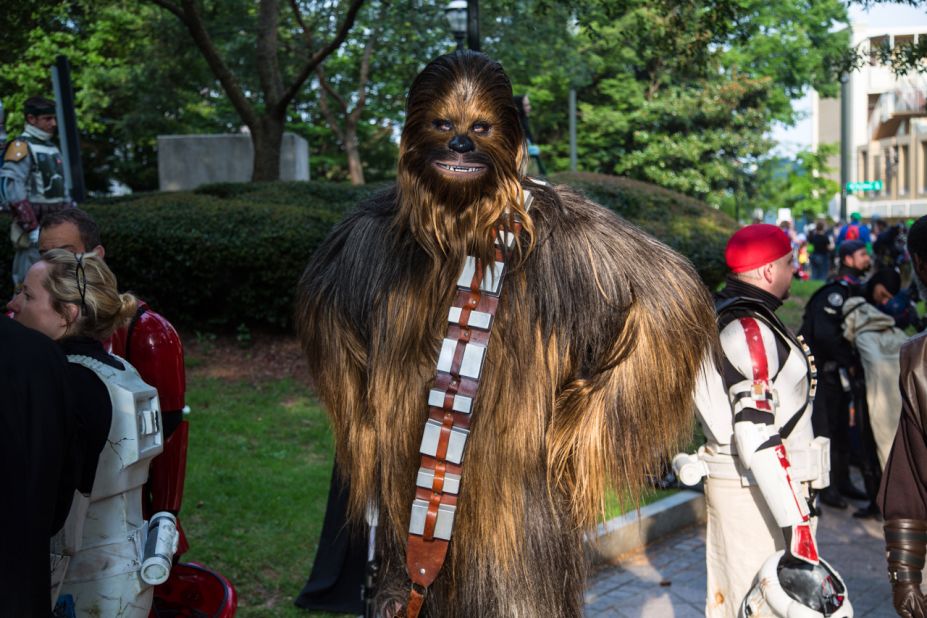 Ryan Ricks of Fort Bragg, North Carolina, attends the parade dressed as Chewbacca from "Star Wars."