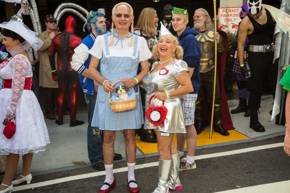 Sam Diament, left, and his wife, Elisa, of West Palm Beach, Florida, attended the parade as Dorothy and the Tin Man from "The Wizard of Oz."