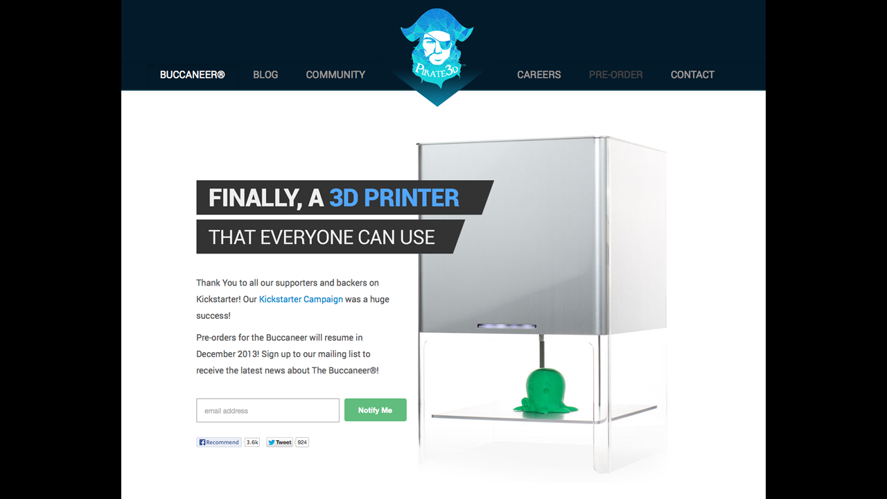 The new Buccaneer 3-D printer is set to cost less than $400 and can print tens of thousands of products, including plastic toys.
