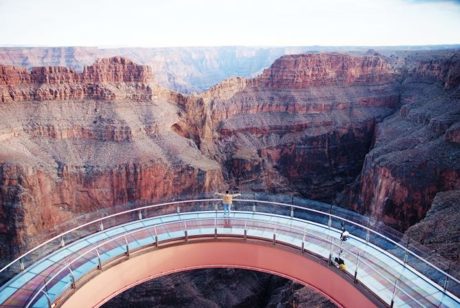 This steel and glass, horseshoe-shaped walkway extends 70 feet (21 meters) over the lip of the Grand Canyon, almost a mile above the valley floor. Apollo astronaut Buzz Aldrin was the first person to step onto the Skywalk, which cost $30 million. 