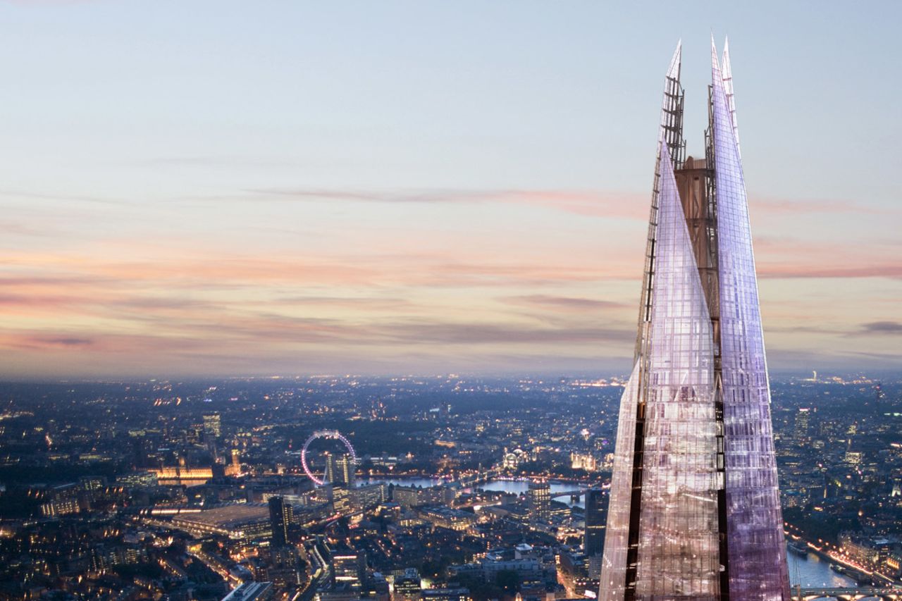 The Shard in London is the tallest building in Western Europe. The View From The Shard is located on floors 68, 69 and 72. The best panoramas are from floor 72, at a height of 800 feet (244 meters). This open-air observation deck offers 360-degree views of the city.