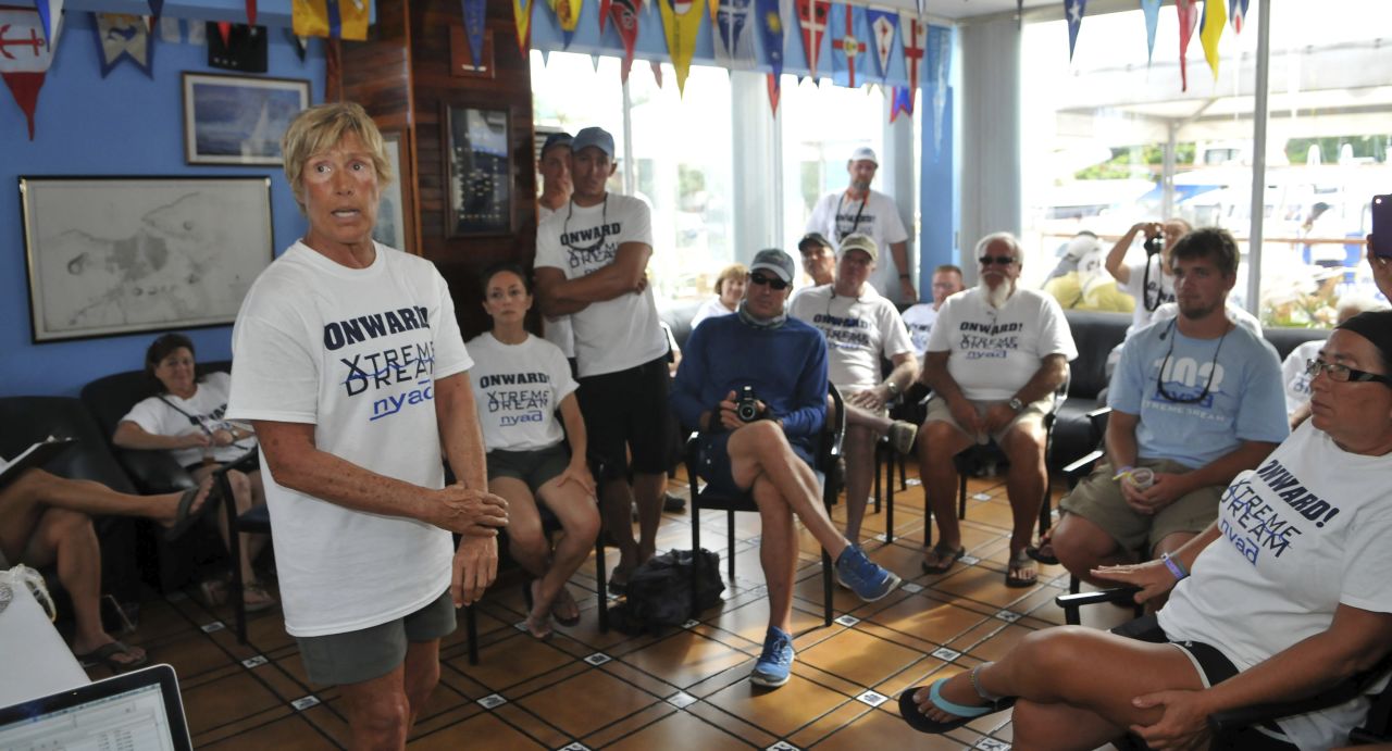 Nyad speaks during a press conference in Havana, Cuba, on Friday, August 30.