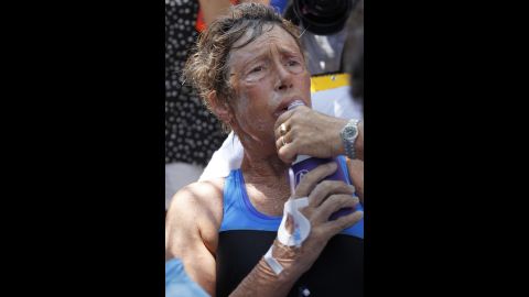Nyad takes a drink after completing her swim from Cuba.
