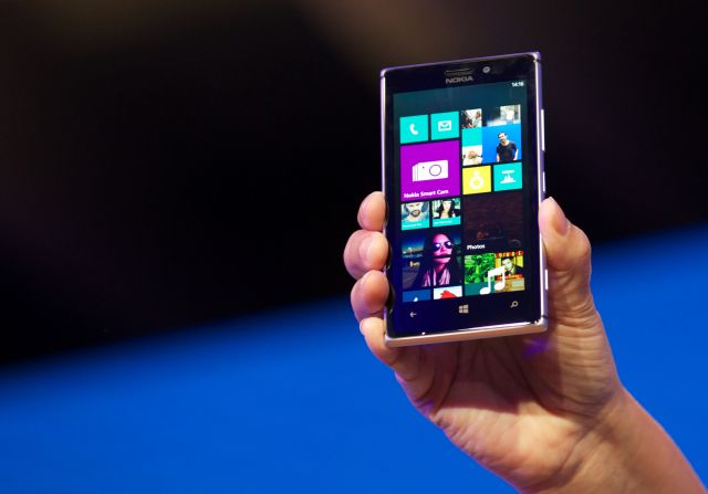 The Lumia 925 is displayed during its launch in London, United Kingdom, on May 14, 2013. Nokia launched a new version of its flagship smartphone, featuring an upgraded camera and a more streamlined and lighter handset. 