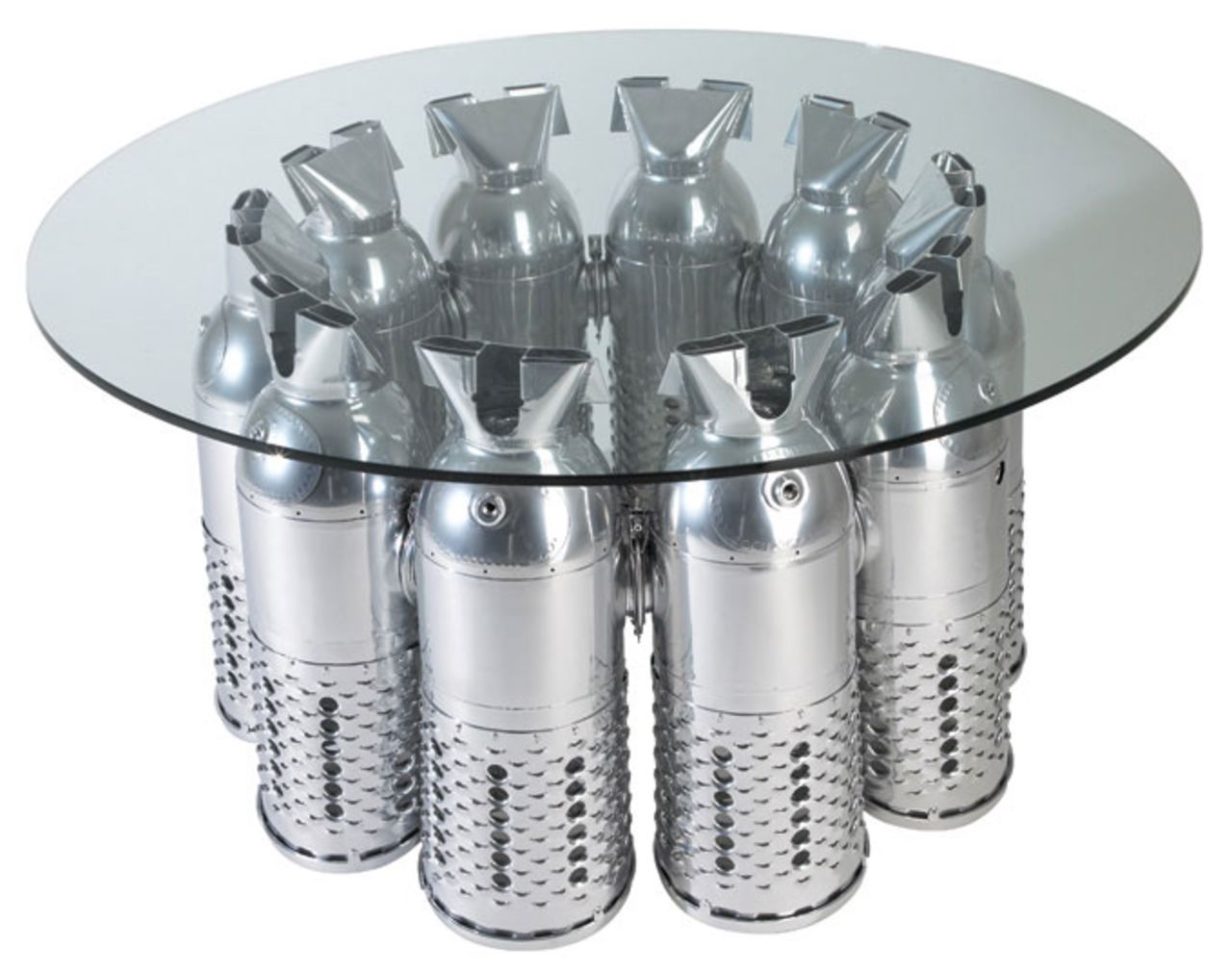 Magic Mike would love this MotoArt coffee table. It comes with a fancy name -- the F-4 Phantom -- and includes 10 burner cans with red LED internal illumination for mood lighting. 