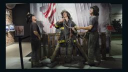 Wax figures of New York City firefighters raising the American flag at Ground Zero are displayed during the "HOPE: Humanity And Heroism" 9/11 wax exhibition at Madame Tussauds in Washington, DC., on May 10.