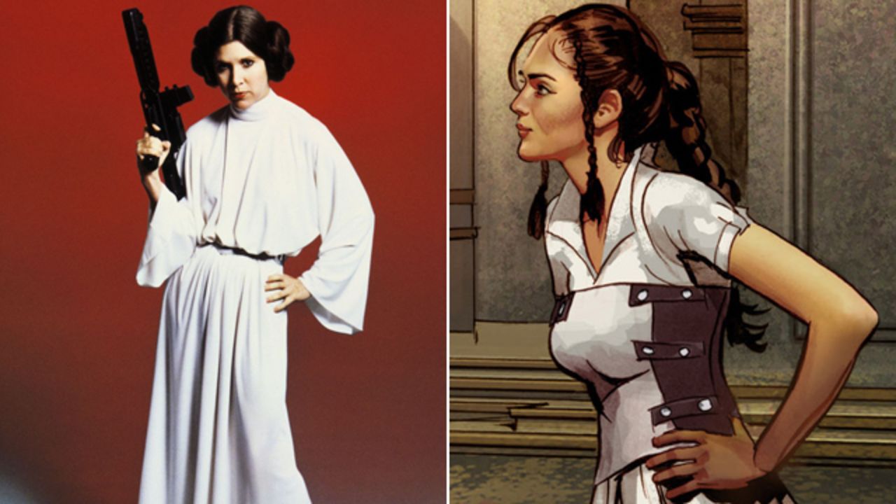 The original Leia appears to be something of a combination of the films' Leia and Queen Amidala (the trademark buns are nowhere in sight).