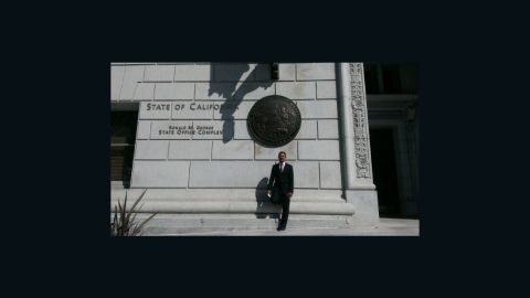 Sergio Garcia poses in front of the California Supreme Court building on Wednesday.