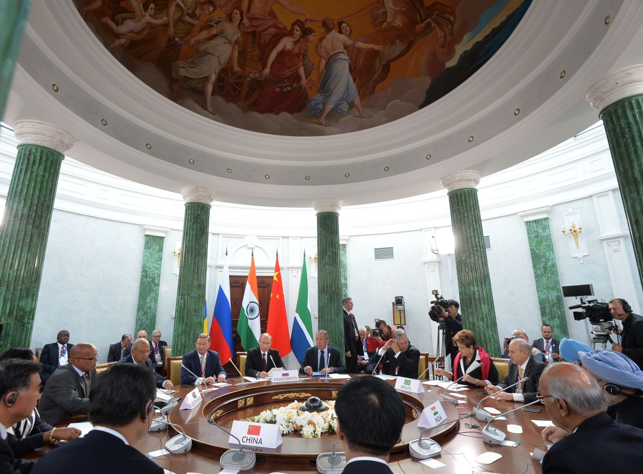 Delegration heads from the BRICS group of nations -- Brazil, Russia, India, China and South Africa -- meet during the G-20 summit on Thursday, September 5, in St. Petersburg, Russia.