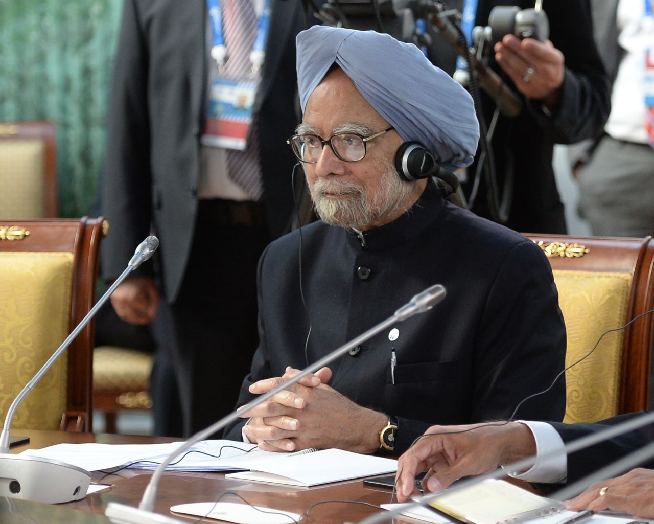 Indian Prime Minister Manmohan Singh listens at the meeting of the BRICS delegation heads on September 5.