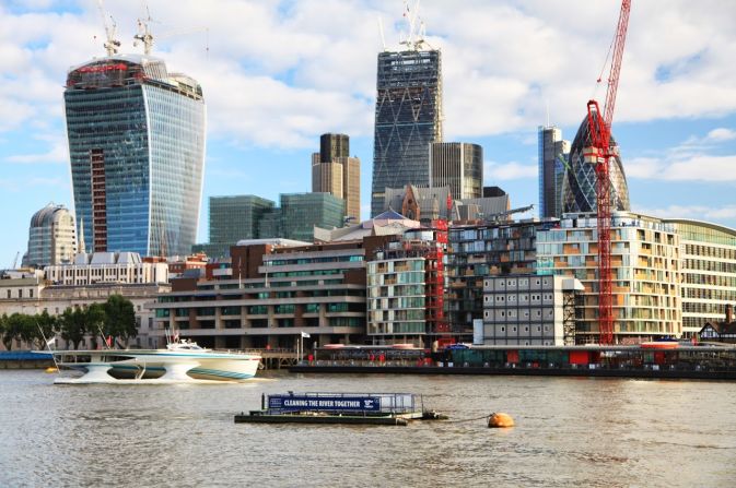 The $16 million vessel cut an impressive figure against London's skyline -- marking the end of an almost three-month scientific expedition along the warm Gulf Stream. Setting off from Miami in June, the boat wound its way past New York, Boston, and Halifax before arriving in the British capital city.