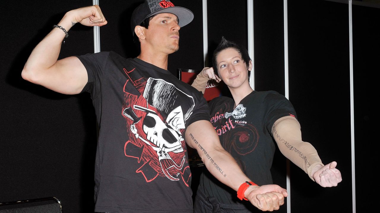 Zak Bagans, host of Travel Channel's "Ghost Adventures" laughs it up with a fan at a Comic-Con convention.