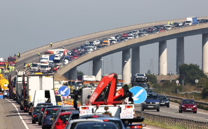 Emergency services attend to the major road accident. 