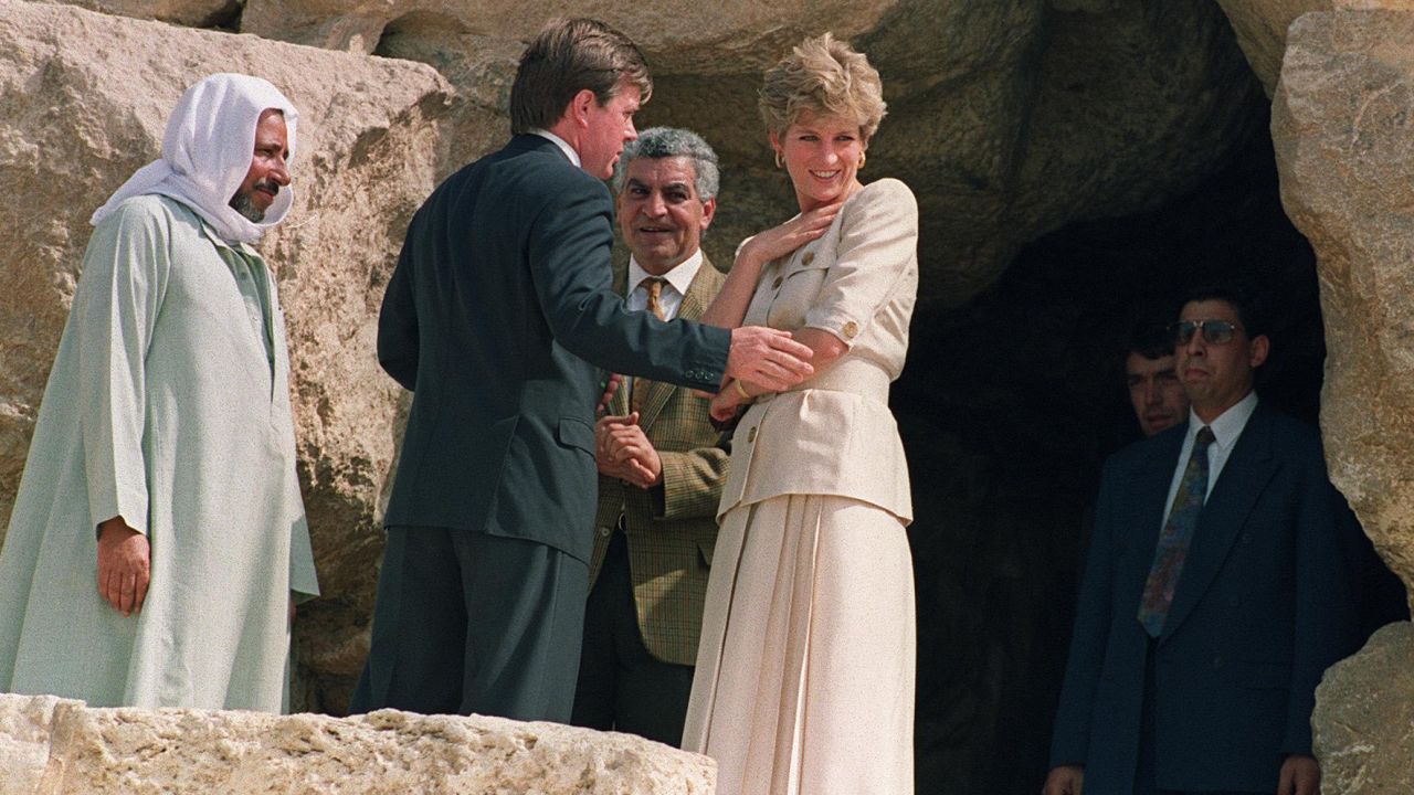 Princess Diana visits the great pyramid of Giza in Egypt on May 12, 1992.