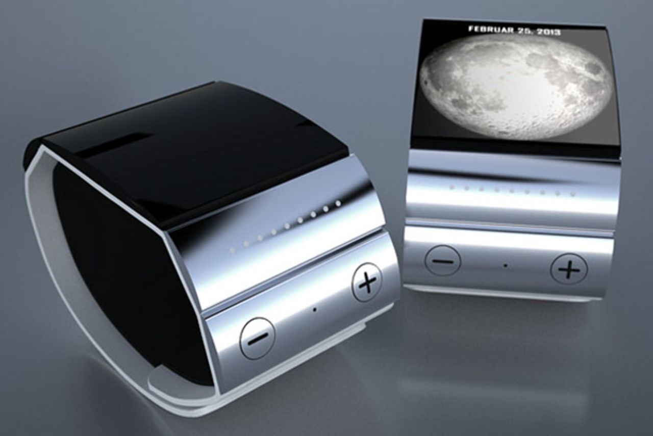 This solar-powered iWatch design by Tolga Tunver has cloud capabilities and syncs with most Apple products. Unlike the other designs it does not have a touchscreen but rather a slim touchpad.