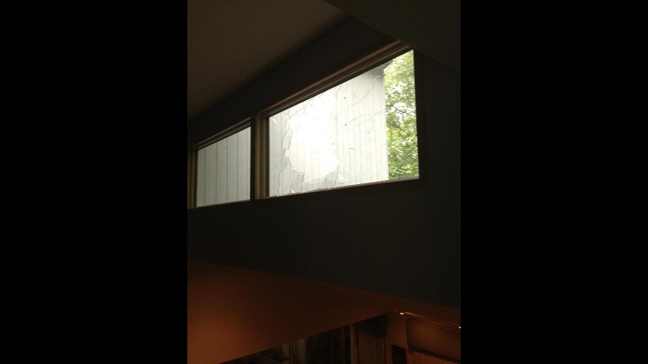 One of three windows the turkey broke in the New Jersey home. Authorities believe this is how the gobbler entered the house.
