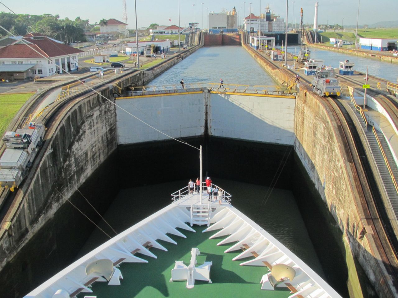 The series of locks on the Panama Canal are legendary -- ships are lifted 85 feet and put down again. You'll need a reservation to get through these doors.