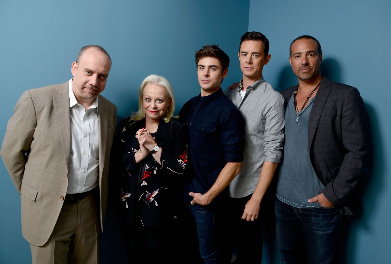 Actors Paul Giamatti, from left, Jacki Weaver, Zac Efron and Colin Hanks and director Peter Landesman of "Parkland" take a group shot at the Guess Portrait Studio during festival on September 6.