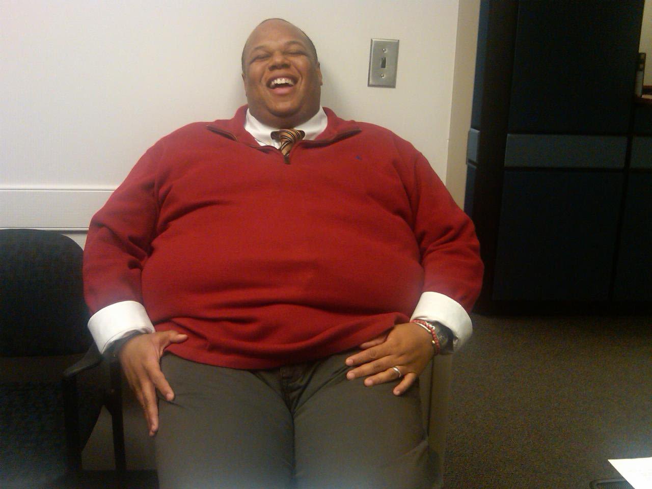 At the beginning of 2011, Marlon Gibson weighed 405 pounds.  He was sitting in a friend's office and said, "You need to get bigger chairs." "Actually, I think you need to think about that," she said.  He says they laugh about it now, but it was painful at the time.