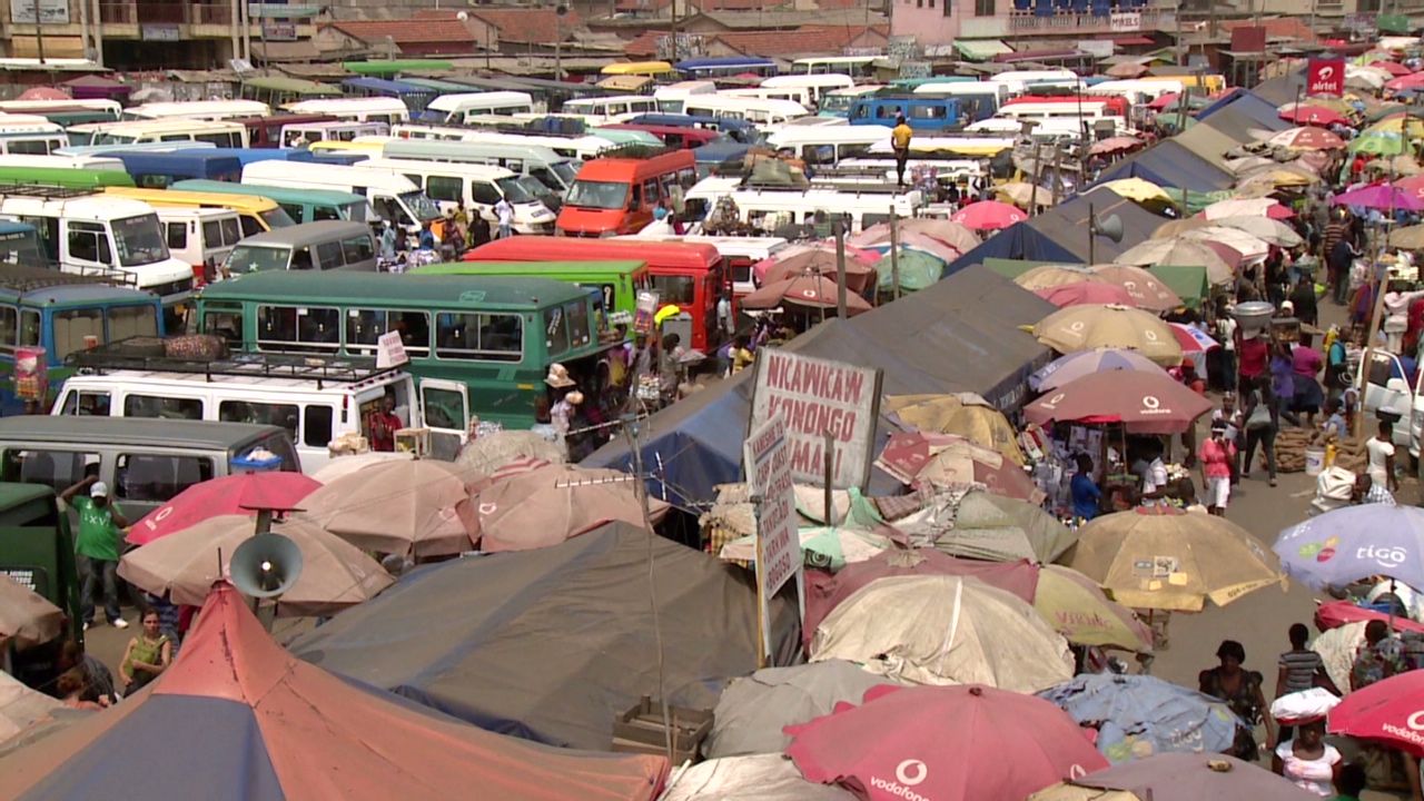 The frantic Kaneshie Market in central Accra is a mass transit hub for tro-tros.