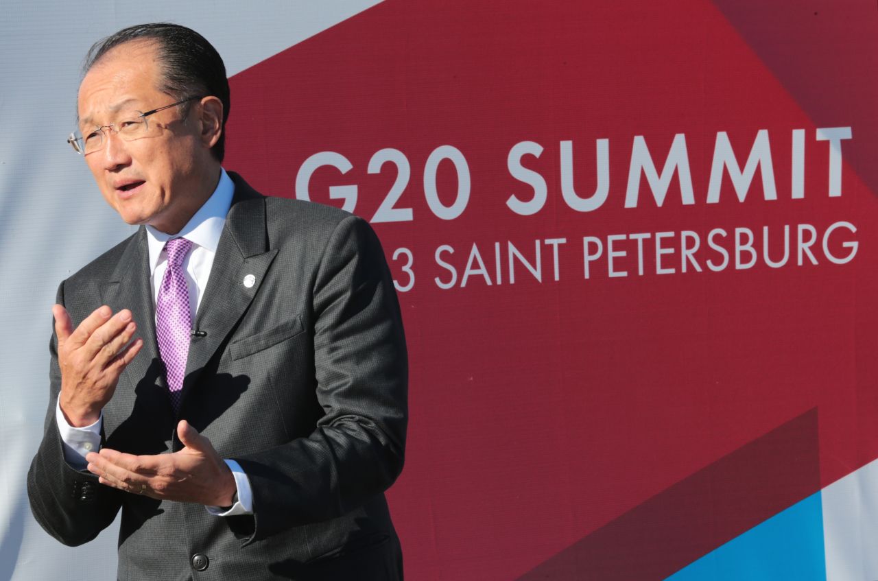 World Bank Group President Jim Yong Kim makes a statement at the International Media Centre during the G-20 Summit on September 6.