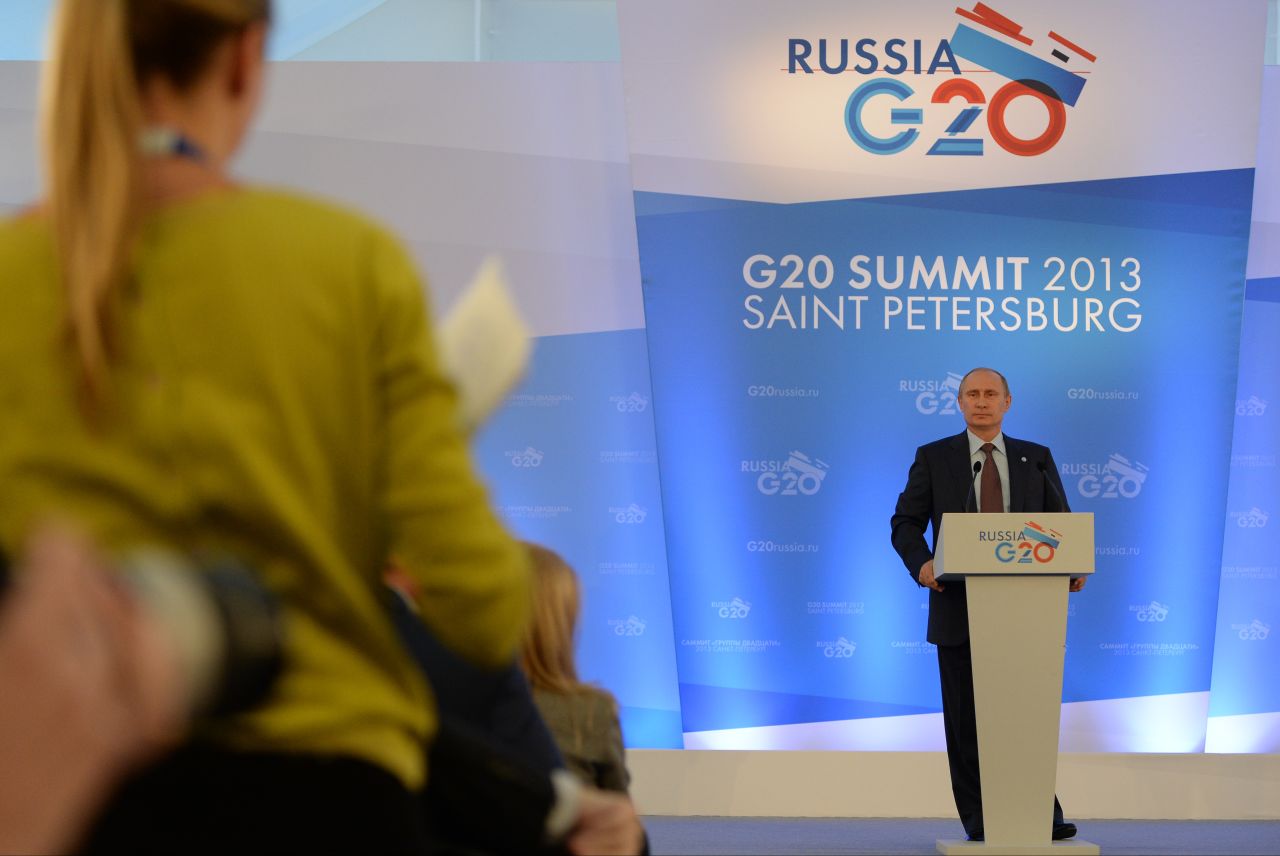 Russian President Vladimir Putin faces the media during a press conference on the outcomes of the G-20 Leaders' Summit on September 6.