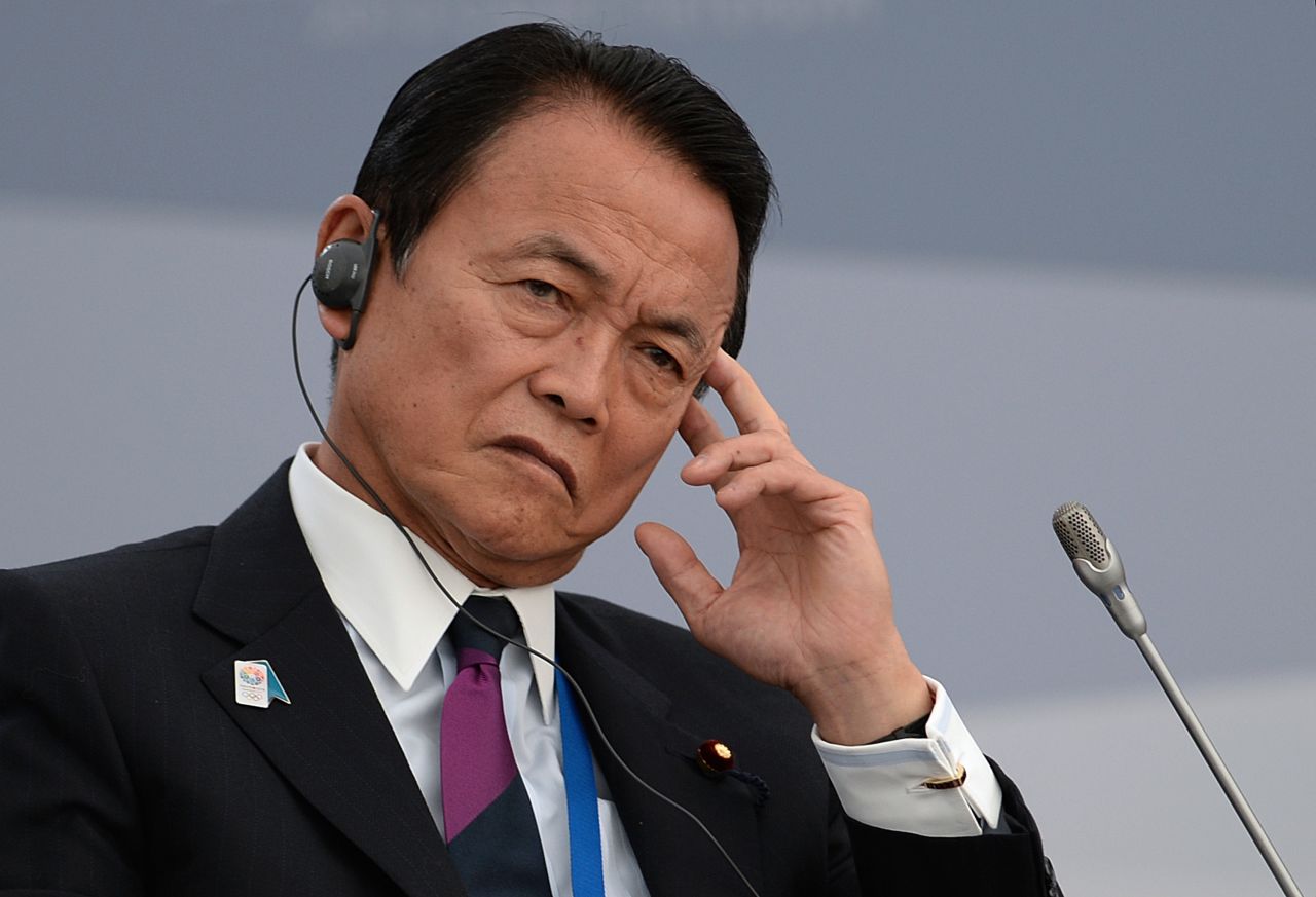 Japanese Finance Minister Taro Aso attends a meeting at the G-20 Summit on September 6.