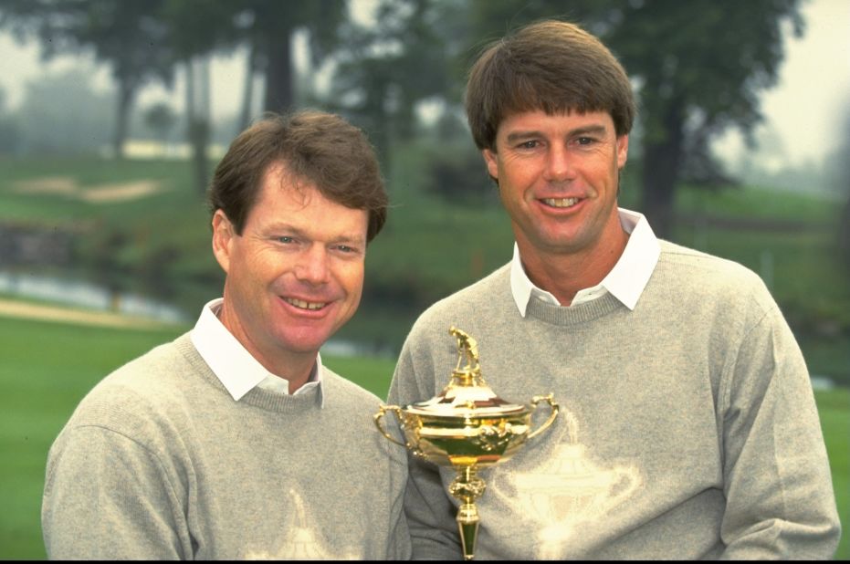 Watson with Paul Azinger, whose half with Nick Faldo helped the U.S to come from behind on the final day in 1993.  