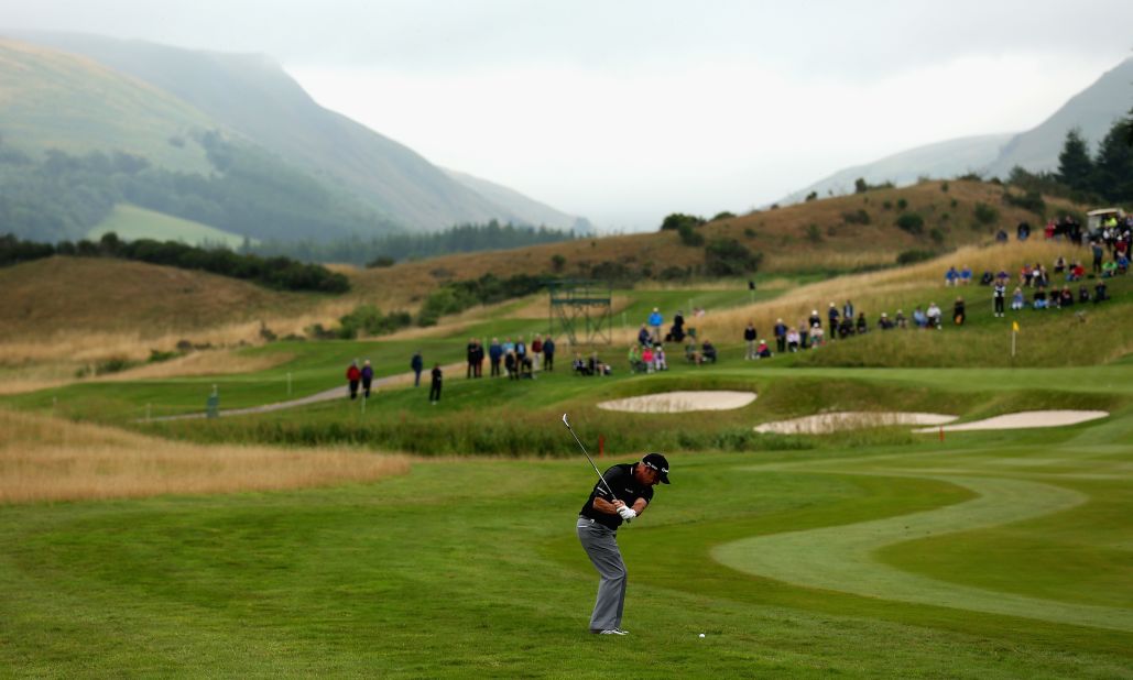 McGinley plays a shot to the third green at Gleneagles in last month's Johnnie Walker Championship, the last major tournament to be staged at the Scottish course until the 2014 Ryder Cup.